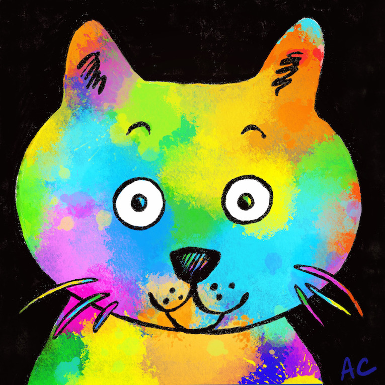 Chat qui rêve en couleurs