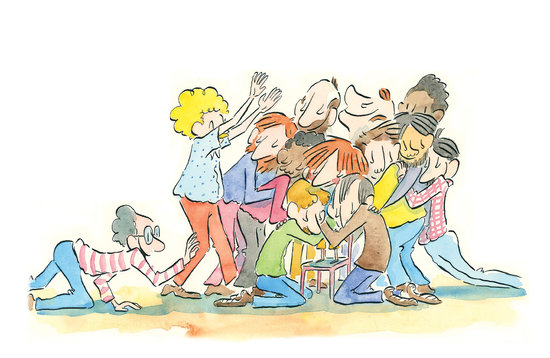 Câlin collectif avec les papas 