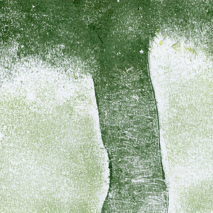 tronc - tons verts (2022) monotype - 13x13 cm