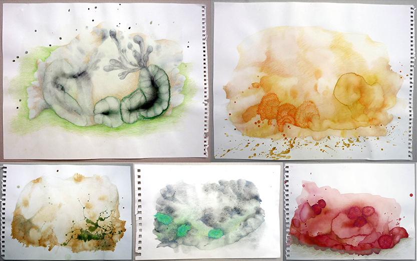 5 dessins de la série Bords, 2009