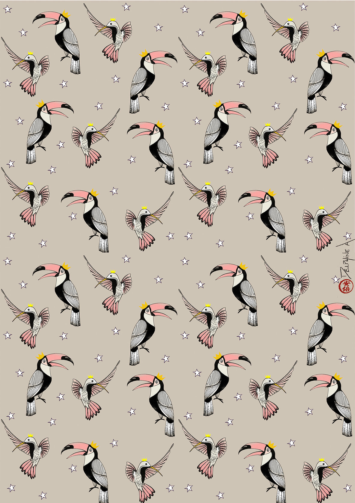 Motif textile birds pink