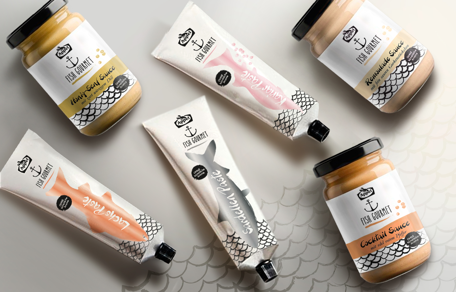 Concept design Packaging - pâte de poissons en tube et sauces pour plats de poissons