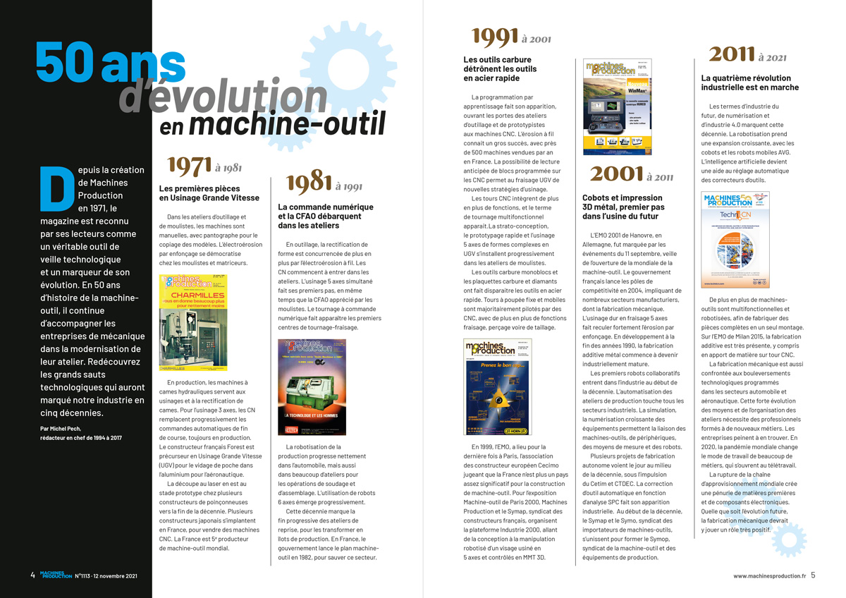 Réalisation d'une double-page pour célébrer les 50 ans de la revue Machines Production