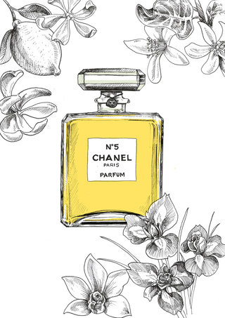 Chanel n°5 illustration with flowers