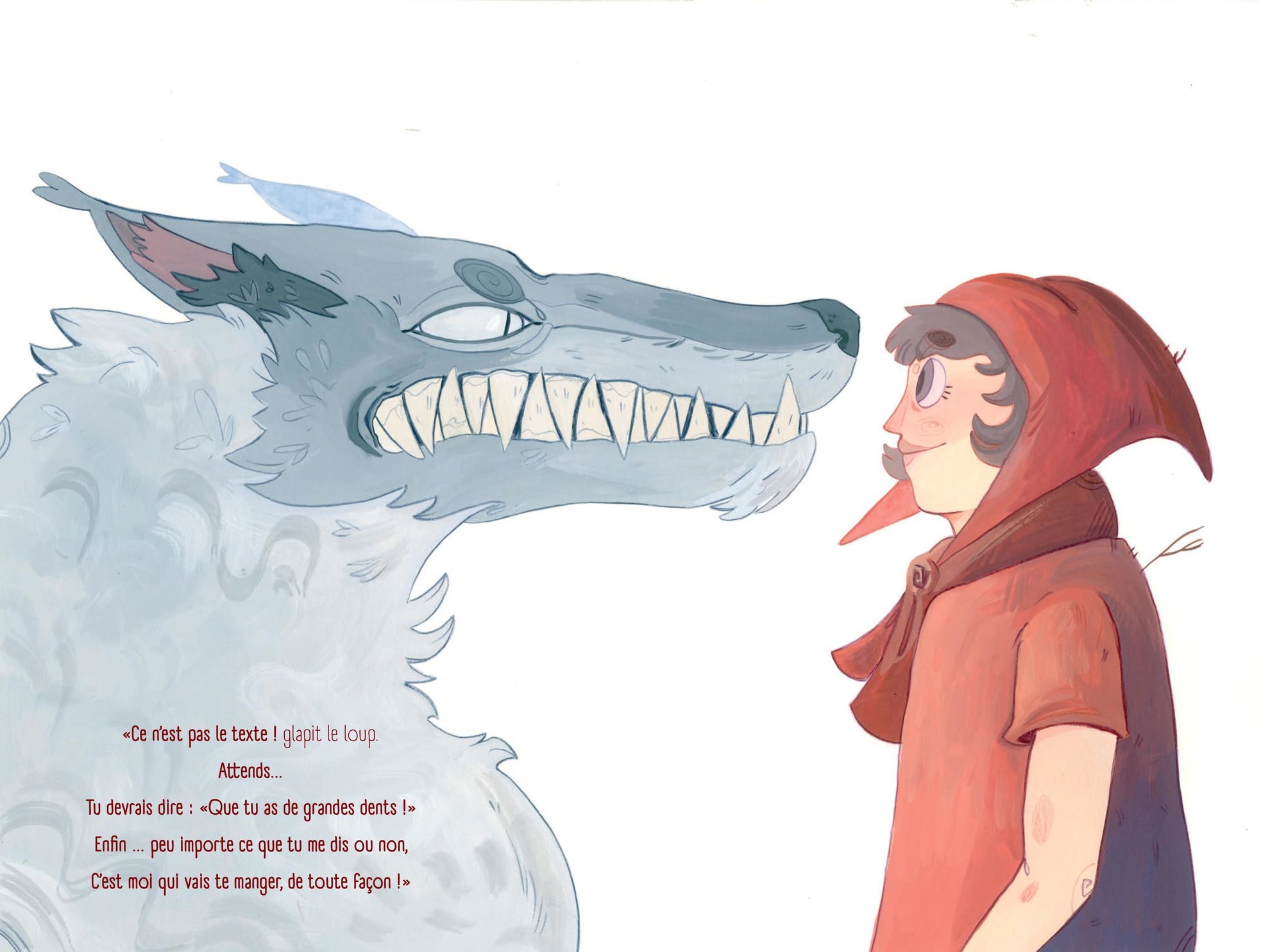 Illustration d'après le texte du chaperon rouge de Roald Dahl