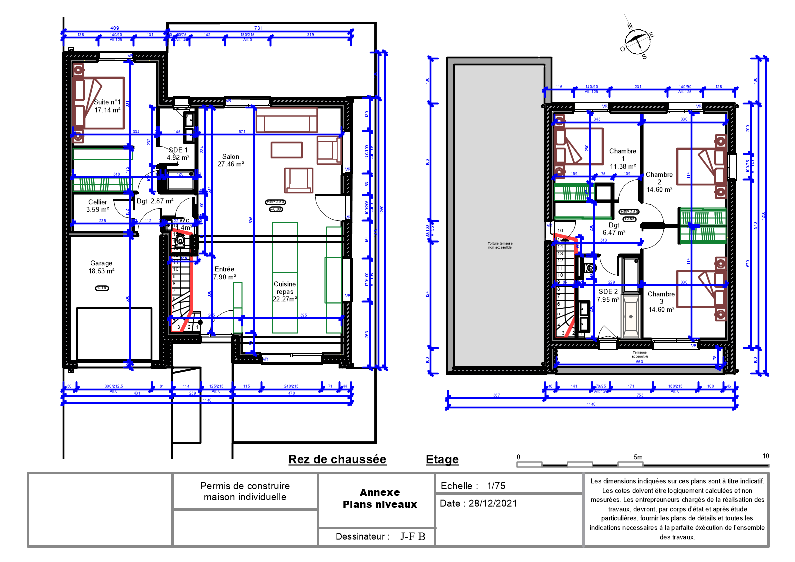 Habitation R+1 - Plan niveaux
