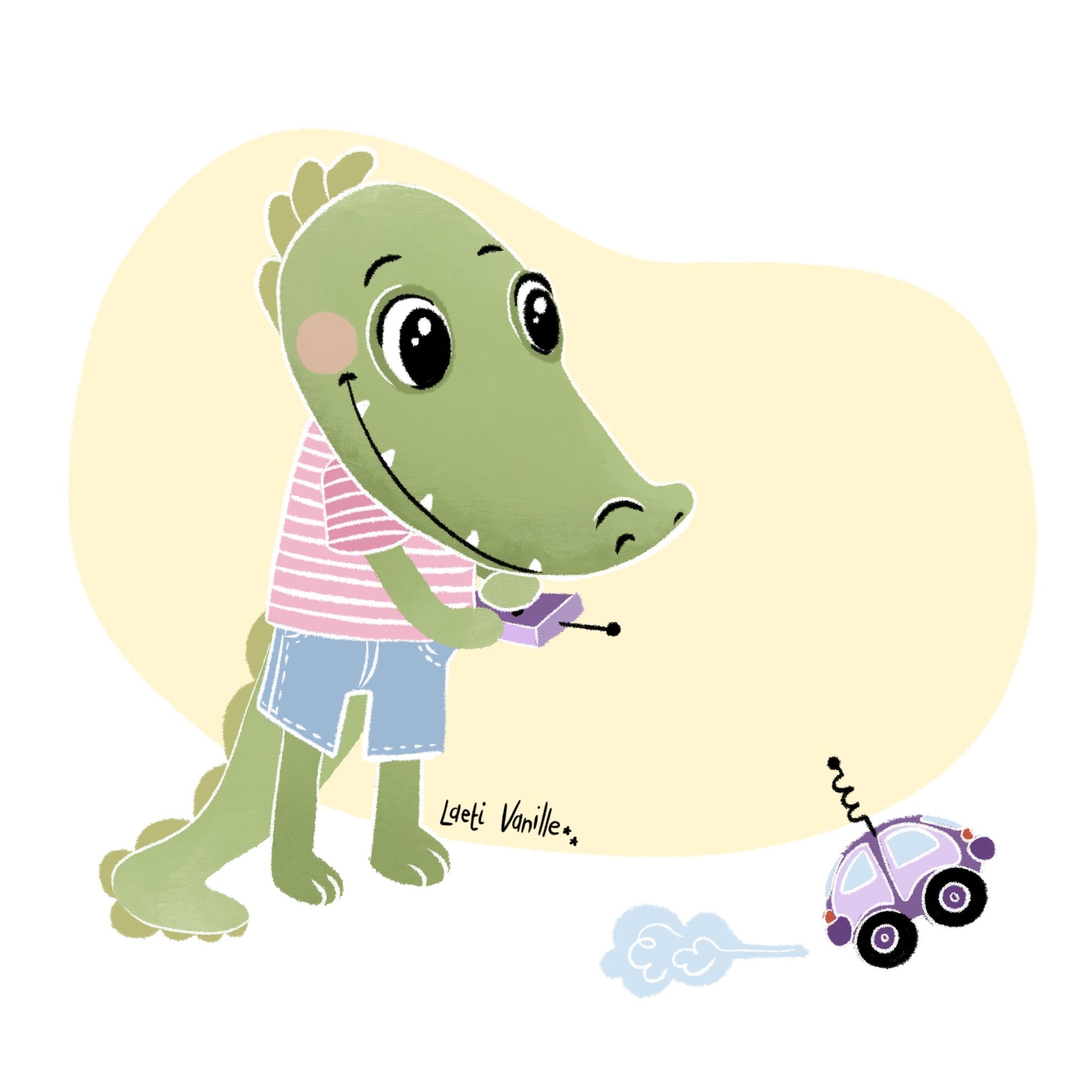 Petit crocodile et sa voiture téléguidée