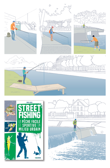 Illustration pour un ouvrage consacré à la pêche en milieu urbain (Vagnon, 2019).