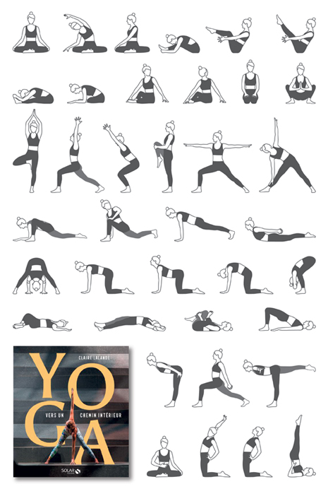 Schémas de postures de yoga réalisés pour un livre (Éditions Solar, 2019).