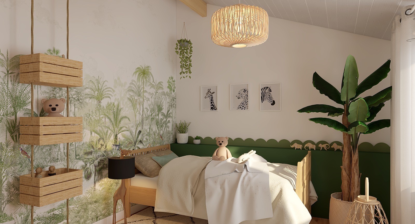 Chambre enfant jungle vert