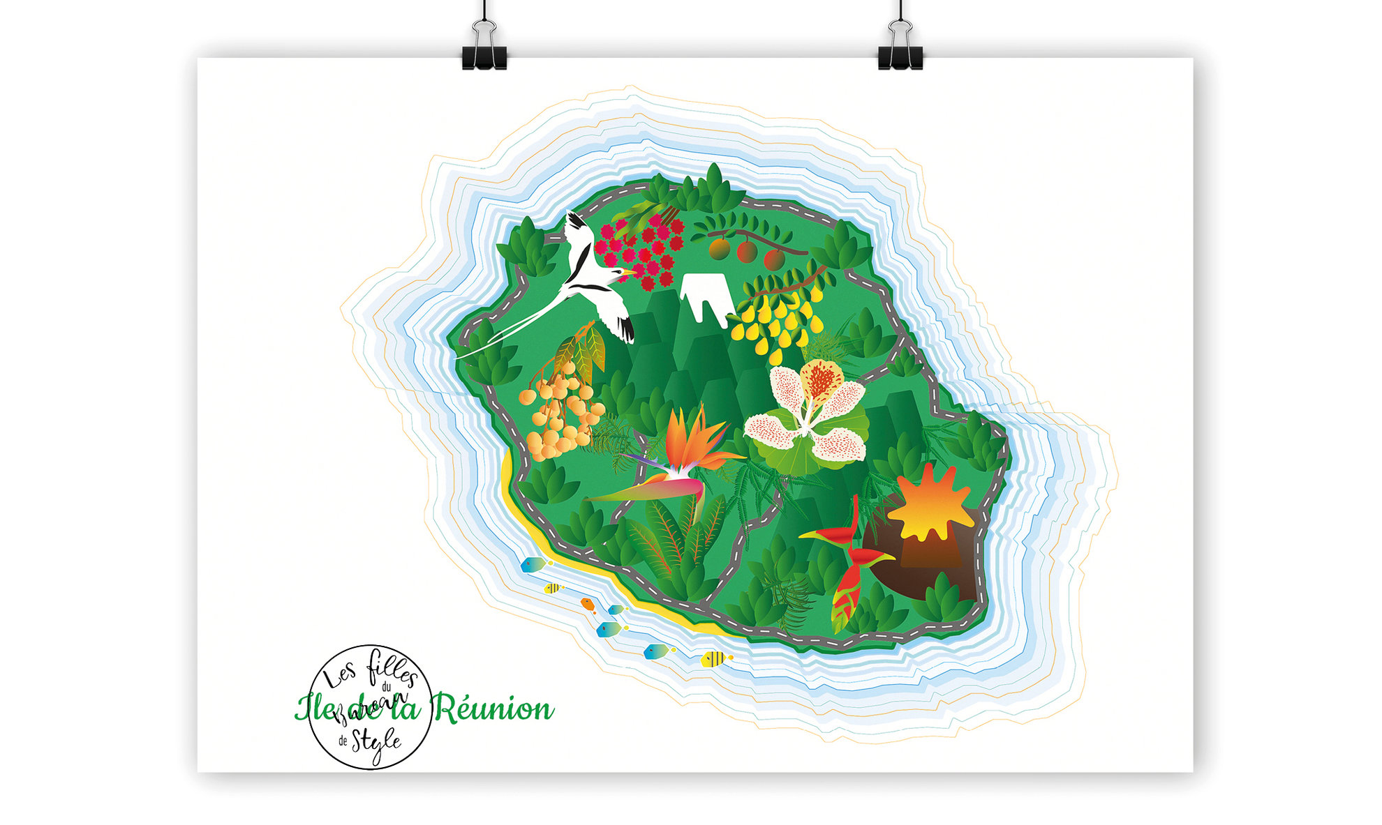 Carte illustrée de la Réunion
