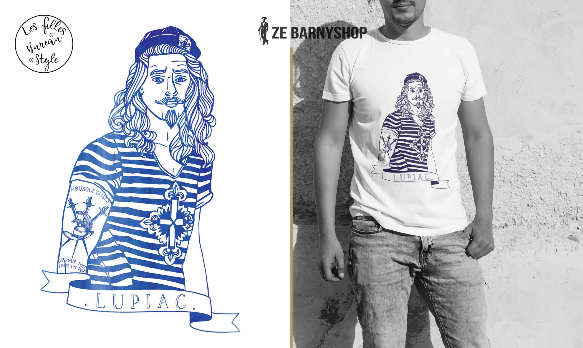 D'Artagnan en hipster marin, dessin textile pour https://www.zebarnyshop.fr/