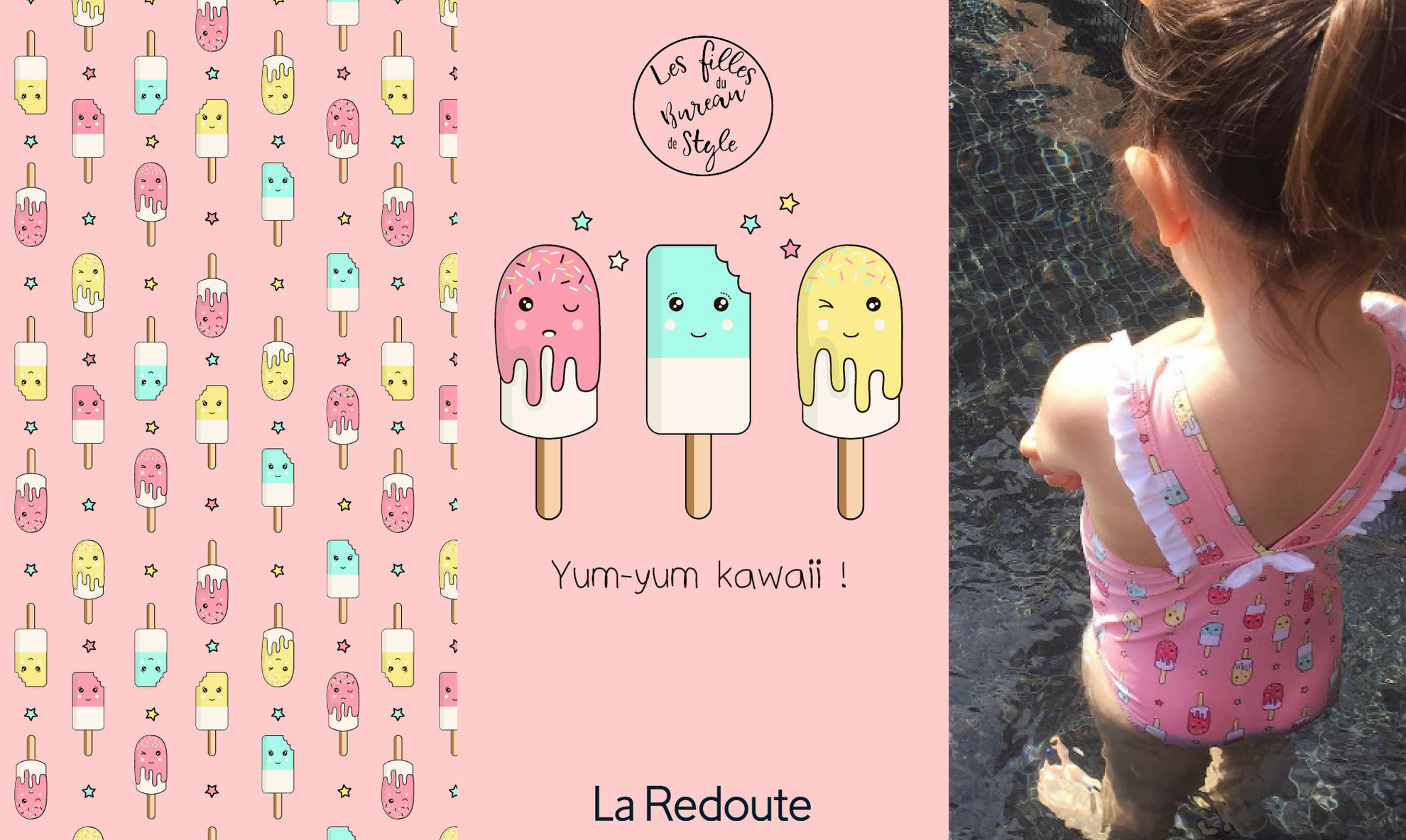 Design textile "Kawaï". Dessin placé et all-over pour La Redoute baby.