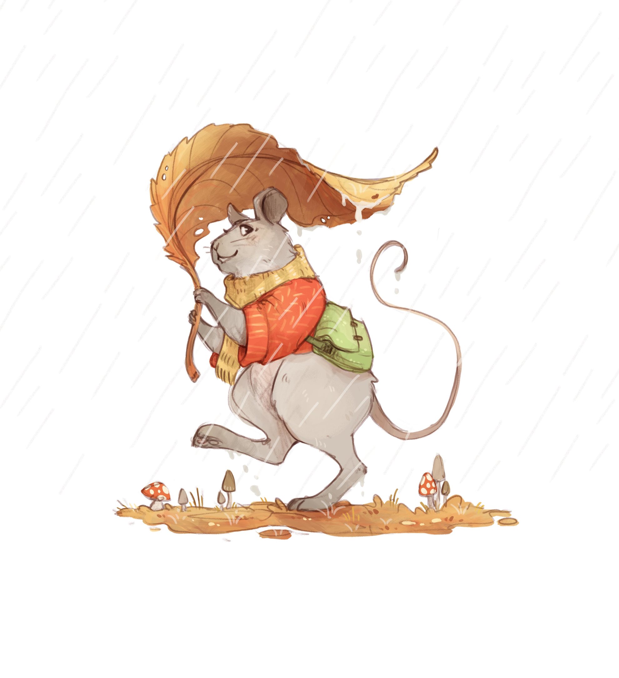 Souris sous la pluie - Illustration Numérique