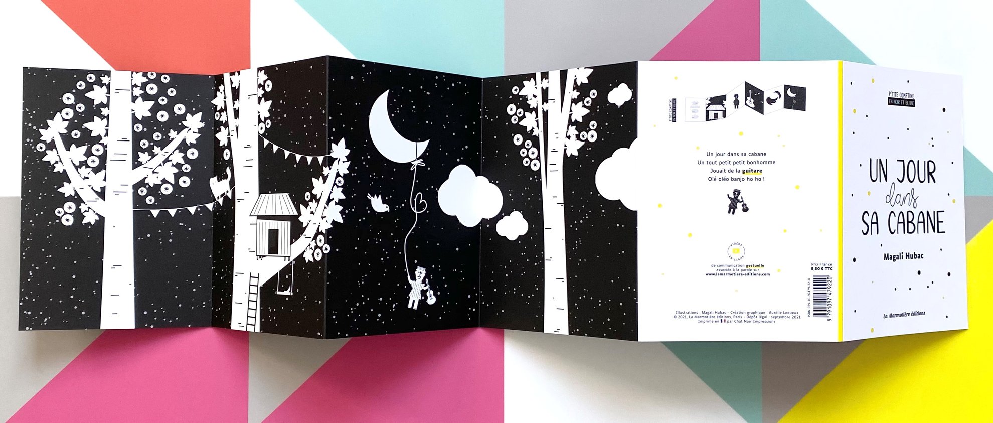 création illustration | collection livre accordéon : Petite Comptine en noir et blanc | Les éditions La Marmotière