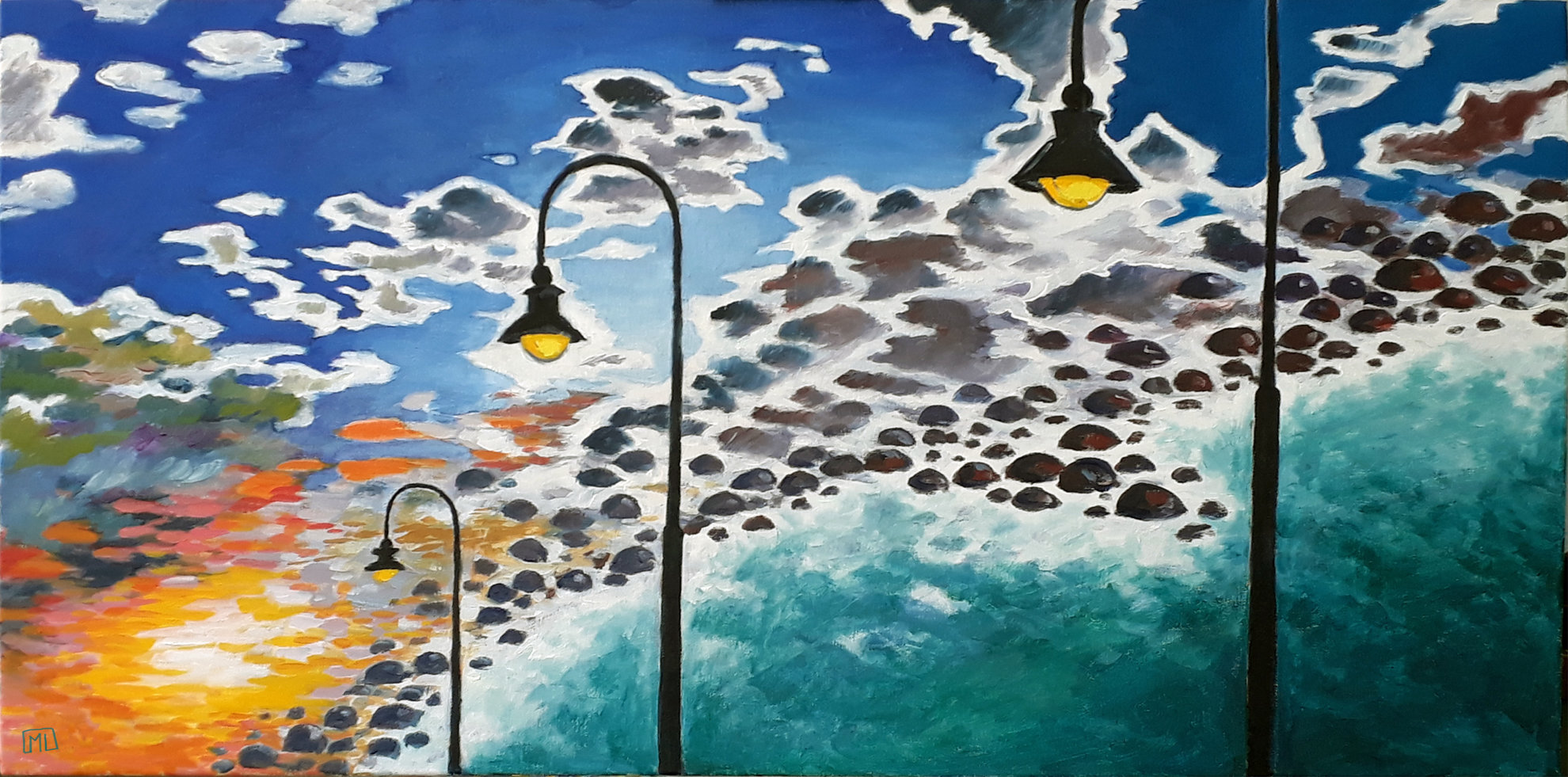 Entre Ciel et Mer, 50 x 100 cm Huile