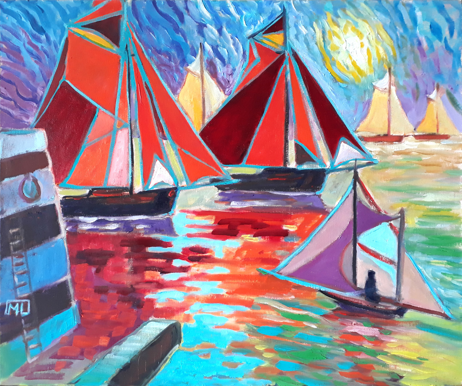 Voiles Rouges, 46 x 55 cm Huile