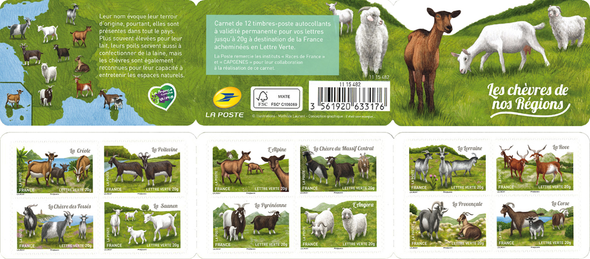 Carnet de timbres sur les races de chèvres françaises