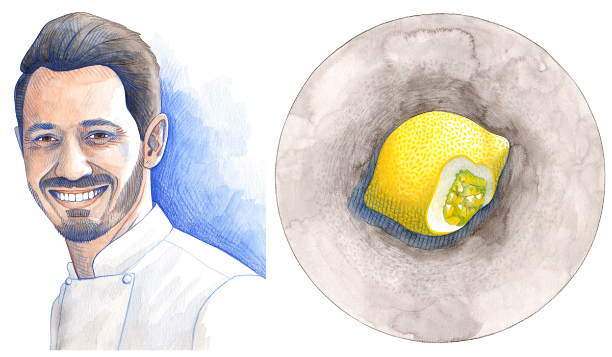 Cédric Grolet et son citron en trompe l'œil, aquarelle et crayons