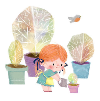 little girl and plants