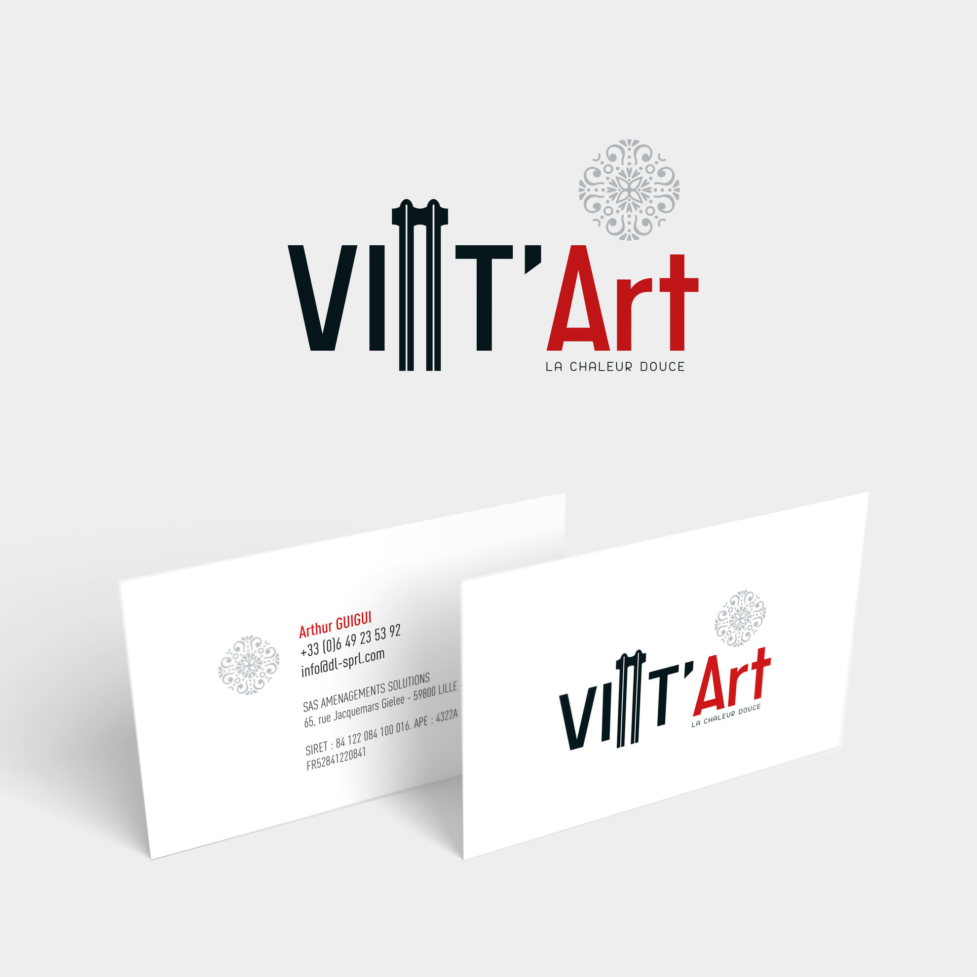 Logo VINT'Art, création du logo, carte de visite, plaquette 4 pages de présentation des radiateurs anciens eau chaude et électrique.