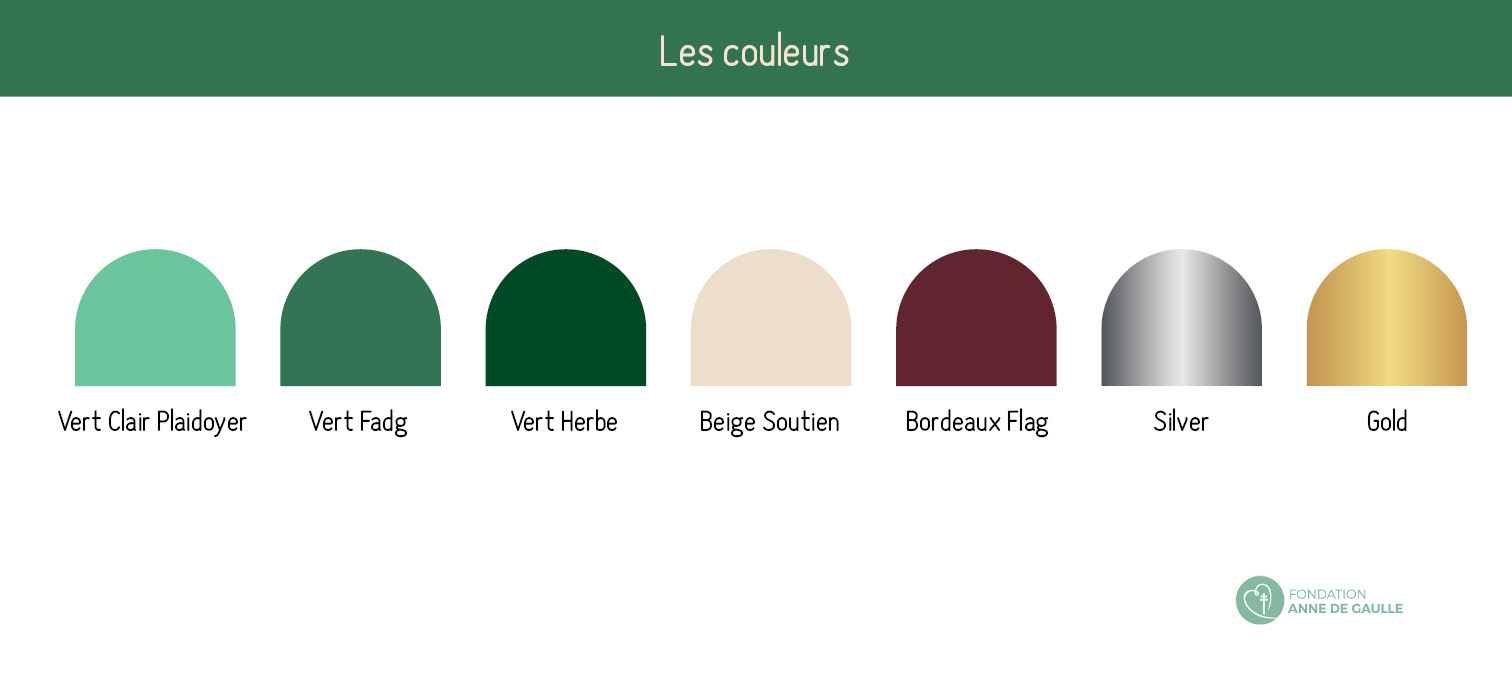 Identité visuelle pour l'ordre d'engament de la fondation Anne de Gaulle. Les couleurs.